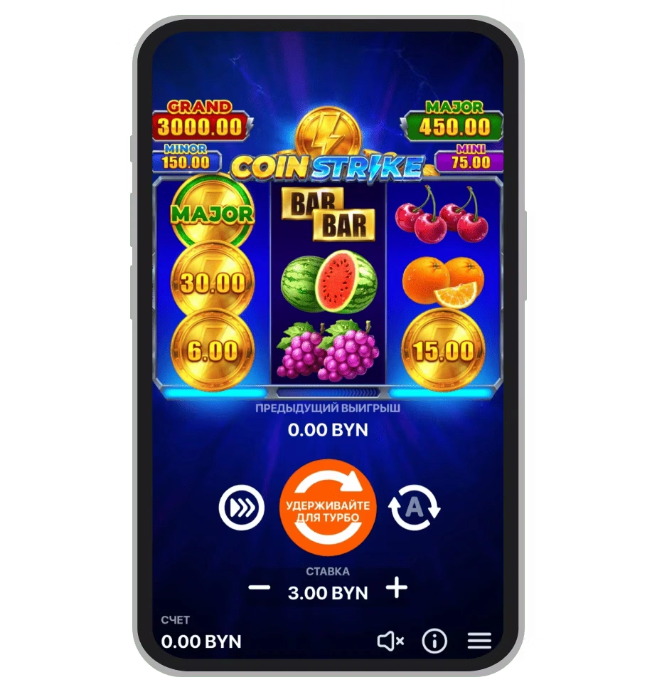 Таблица символов Coin Strike: Wild 777, колокольчики, BAR, фрукты